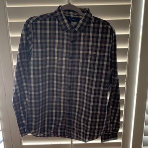Bowery & Broome Men’s Long Sleeve Button Down Gingham Check Blue Shirt M